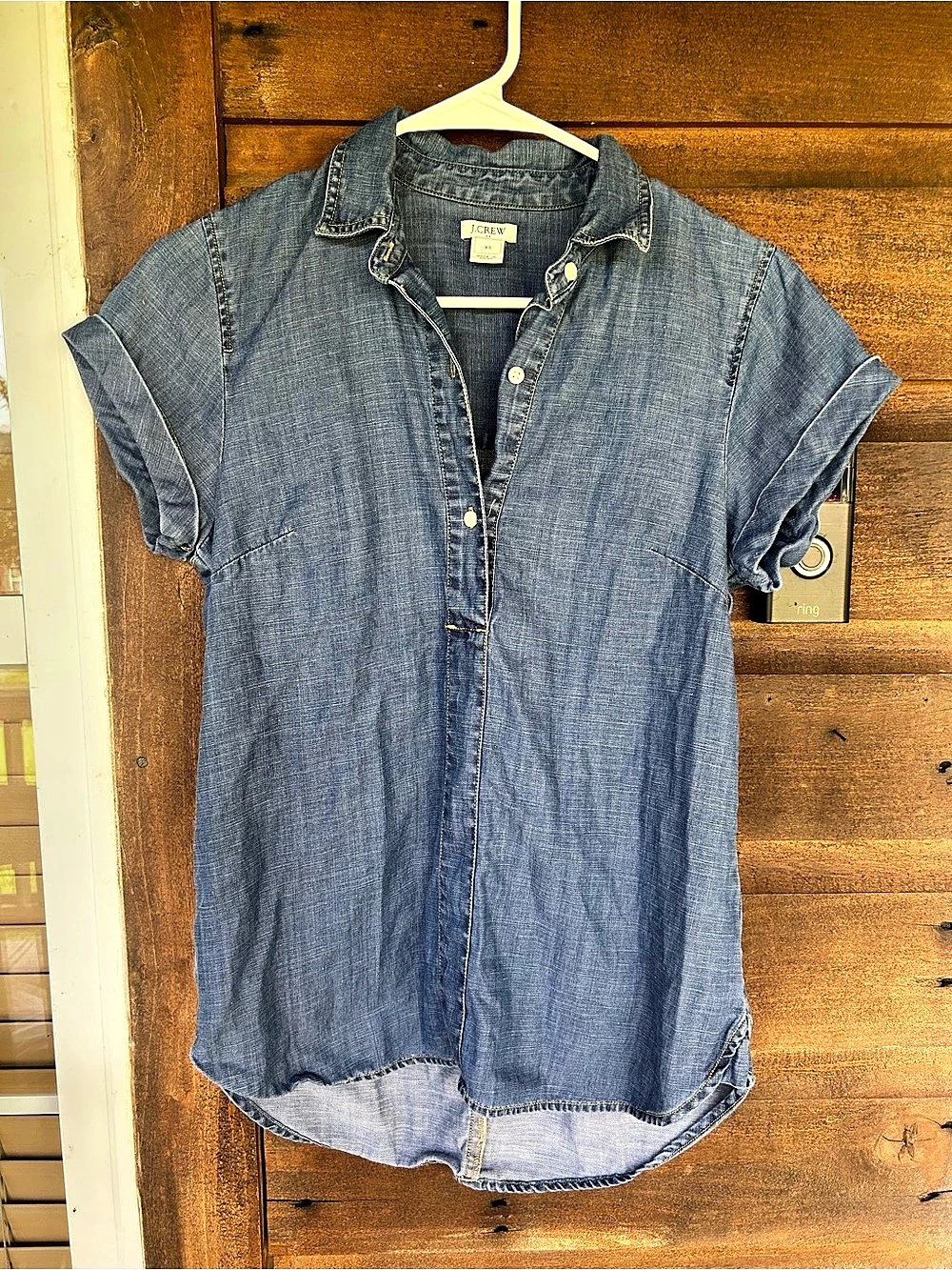 J.Crew Chambray Denim Short Sleeve Button Down Shirt XS